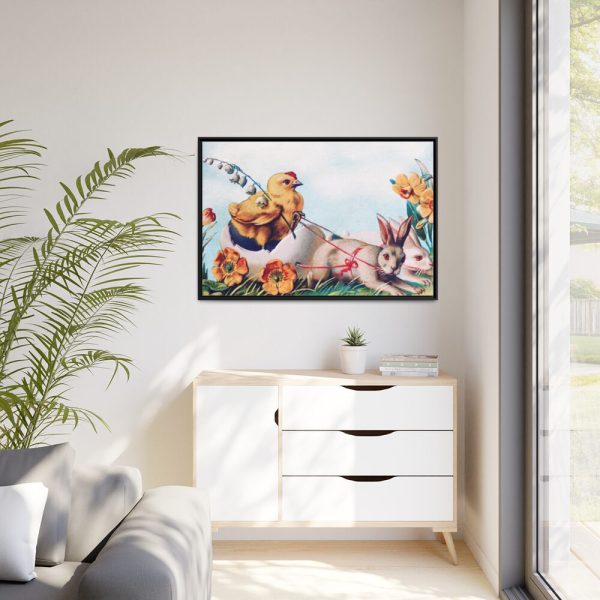 Chickens Chicks and Easter Bunny Framed Canvas