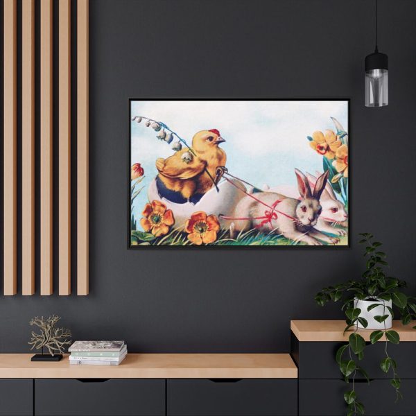 Chickens Chicks and Easter Bunny Framed Canvas