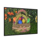 Beautiful Easter Egss in Basket on Grass Framed Canvas