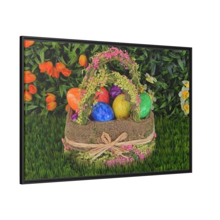 Beautiful Easter Egss in Basket on Grass Framed Canvas