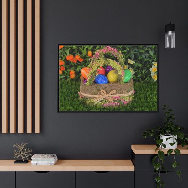 88289-229.jpg Beautiful Easter Egss in Basket on Grass Framed Canvas