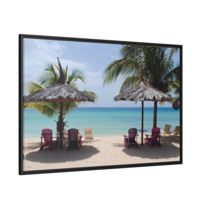 Sunny Beach With Palm Tree Framed Canvas