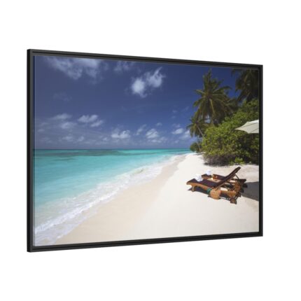 Tropical Beach, Trees, Shoreline in Summer Framed Canvas