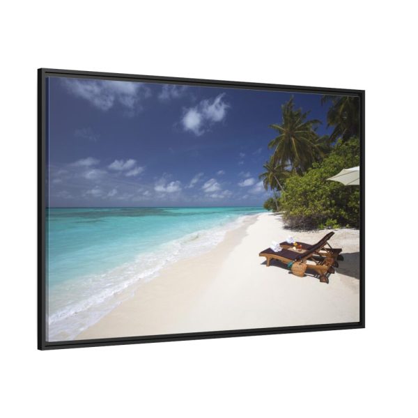 Tropical Beach, Trees, Shoreline in Summer Framed Canvas