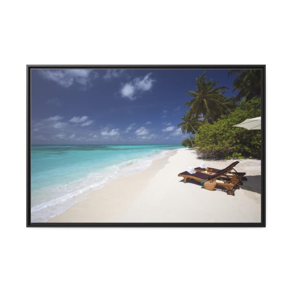 Tropical Beach, Trees, Shoreline in Summer Framed Canvas