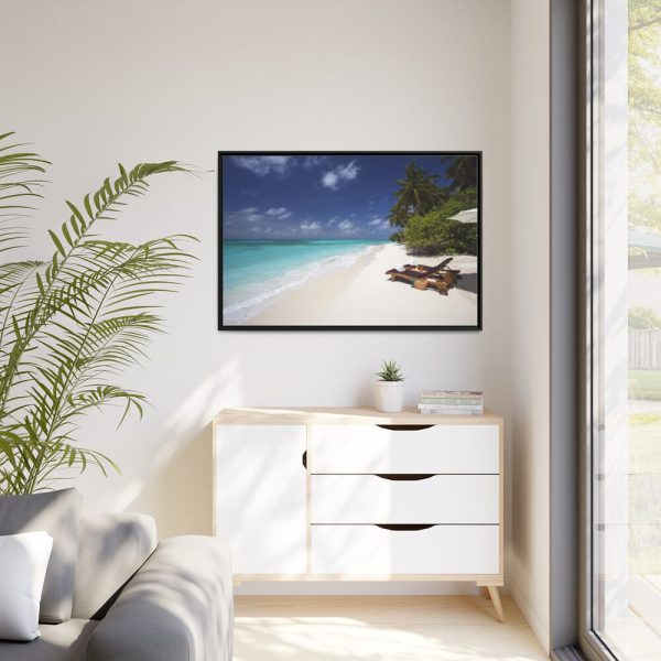Tropical Beach, Trees, Shoreline in Summer Framed Canvas