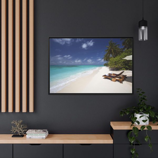 Tropical Beach, Trees, Shoreline in Summer Framed Canvas
