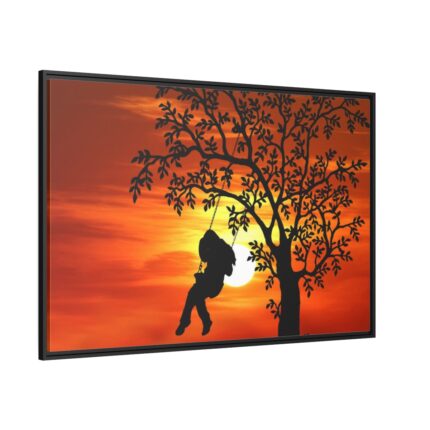 Sunset Girl Swing Silhouette Framed Canvas