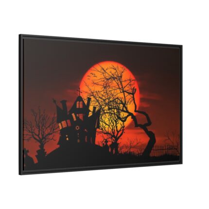Halloween Mansion and Moon Framed Canvas
