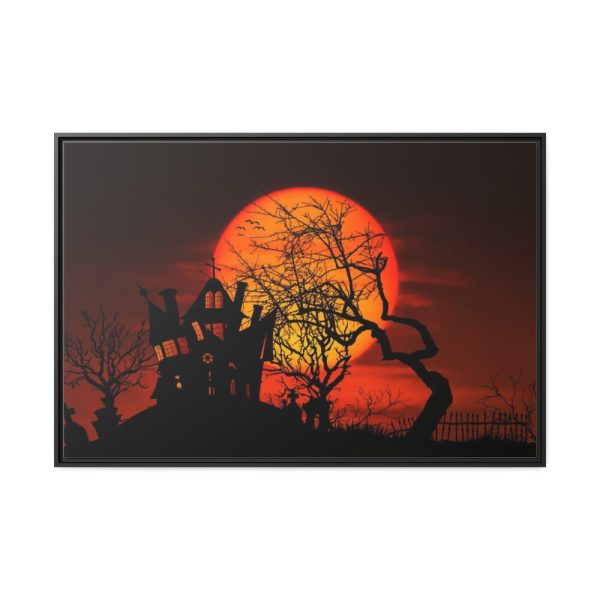 Halloween Mansion and Moon Framed Canvas