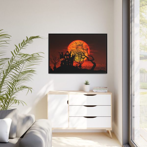 Halloween Mansion and Moon Framed Canvas