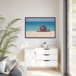 Woman Wearing a Hat on the Beach Framed Canvas - Image 4