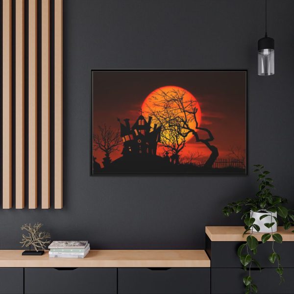 Halloween Mansion and Moon Framed Canvas