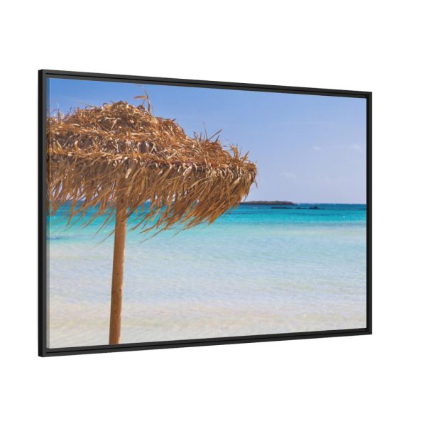 Parasol On The Beach Framed Canvas