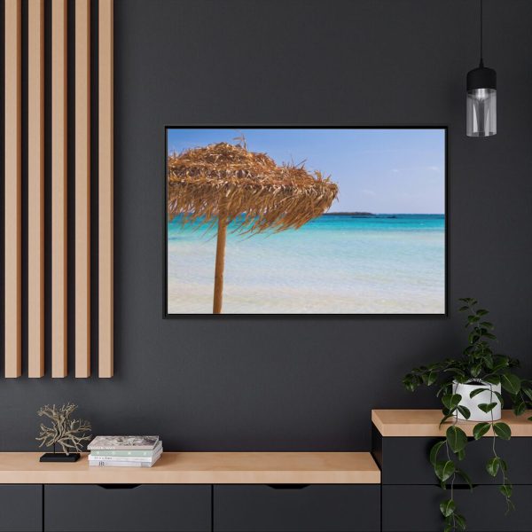 Parasol On The Beach Framed Canvas