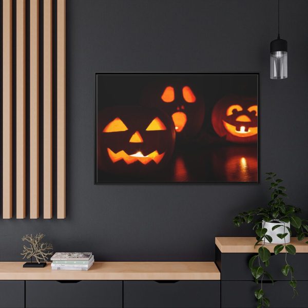 Halloween Pumpkin With Candles Inside Framed Canvas