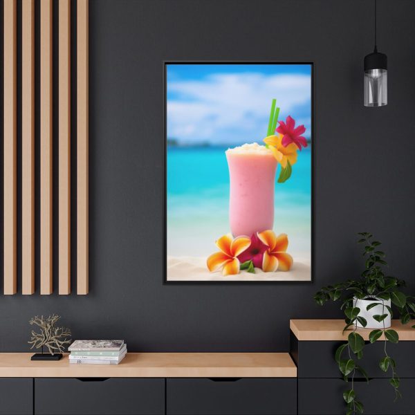 88299-179.jpg Tropical Colorful Drink on the White Sand Beach Framed Canvas