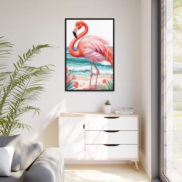 Flamingo On Tropical Beach Framed Canvas