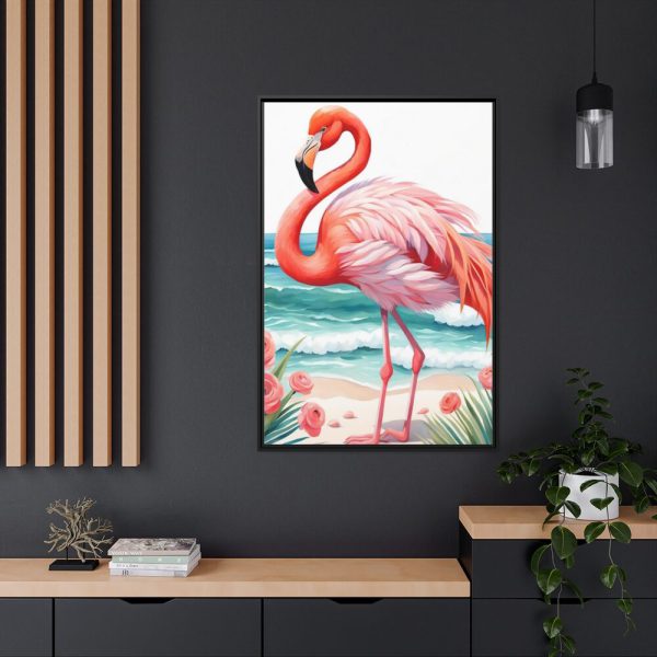Flamingo On Tropical Beach Framed Canvas