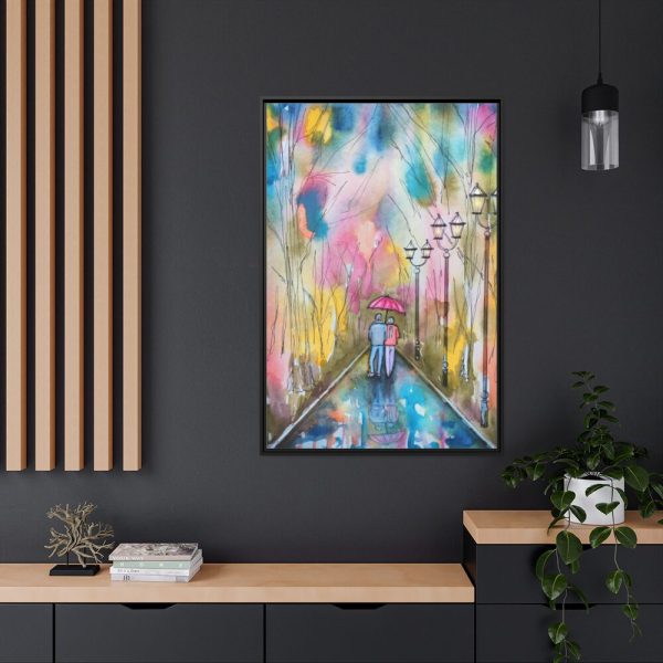 Couple in Rain Framed Canvas