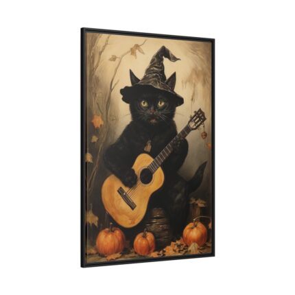 Black Cat Musician Poster Framed Canvas