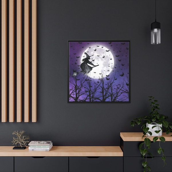 88302-119.jpg Halloween Witch Flying Broom Framed Canvas