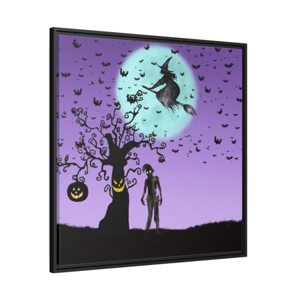 88302-120.jpg Witch Flying With Bats in Front of a Full Moon Framed Canvas