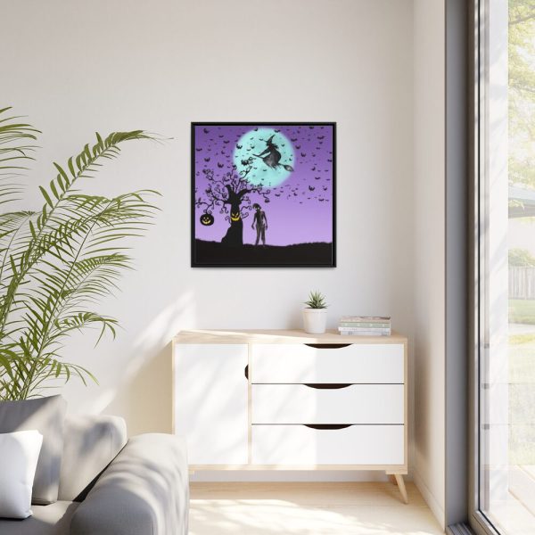 88302-123.jpg Witch Flying With Bats in Front of a Full Moon Framed Canvas