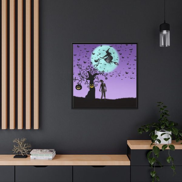 88302-124.jpg Witch Flying With Bats in Front of a Full Moon Framed Canvas