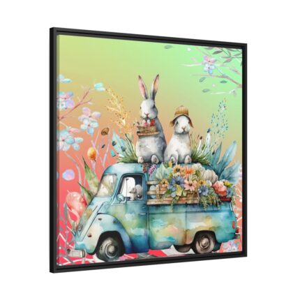 Easter Rabbits Spring Van Framed Canvas