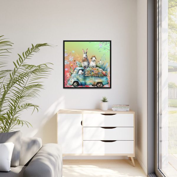 Easter Rabbits Spring Van Framed Canvas