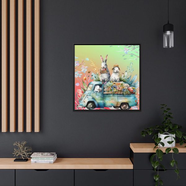 Easter Rabbits Spring Van Framed Canvas