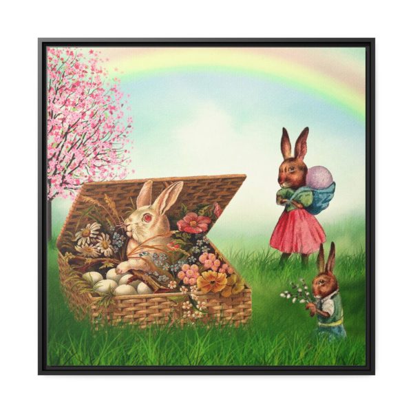 Easter Bunny in Basket Framed Canvas