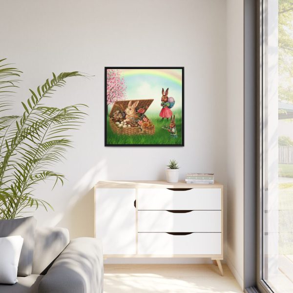Easter Bunny in Basket Framed Canvas