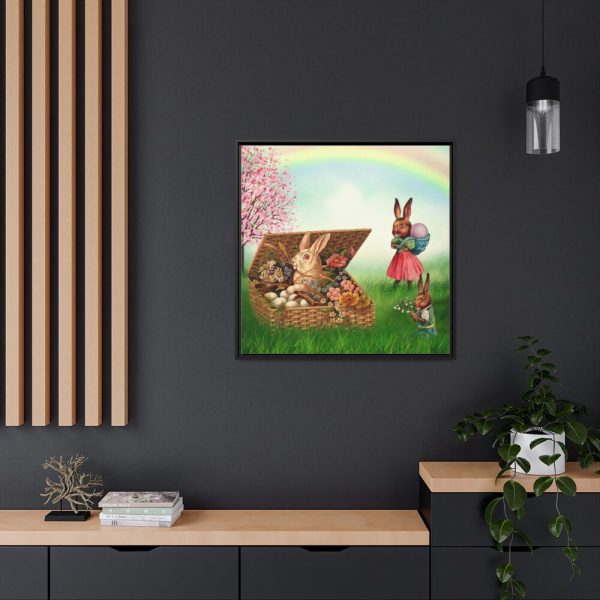 Easter Bunny in Basket Framed Canvas