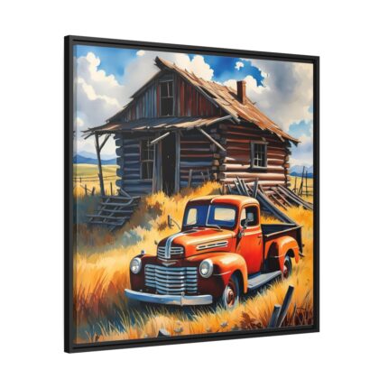 Old Red Truck Watercolor Framed Canvas