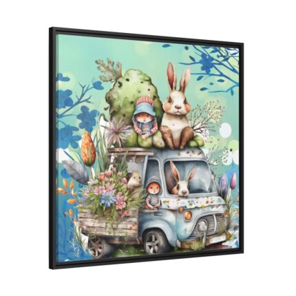 Easter Rabbits And Children Framed Canvas