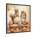 Autumn Fall Squirrels With Pumpkins Framed Canvas
