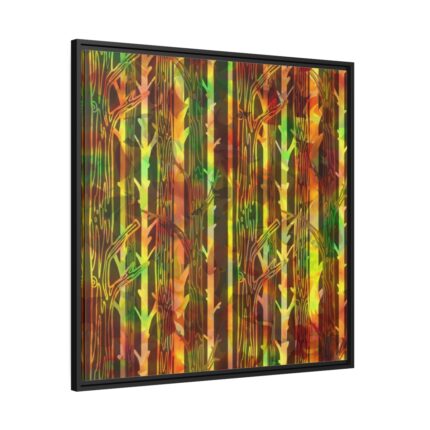 Bare Birch Type Trees With Autumn Leaves Framed Canvas