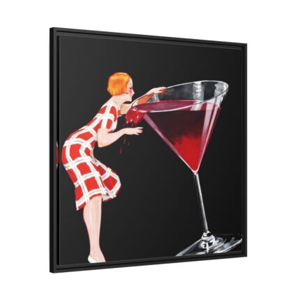 Woman Drinks From Large Wine Glass Framed Canvas