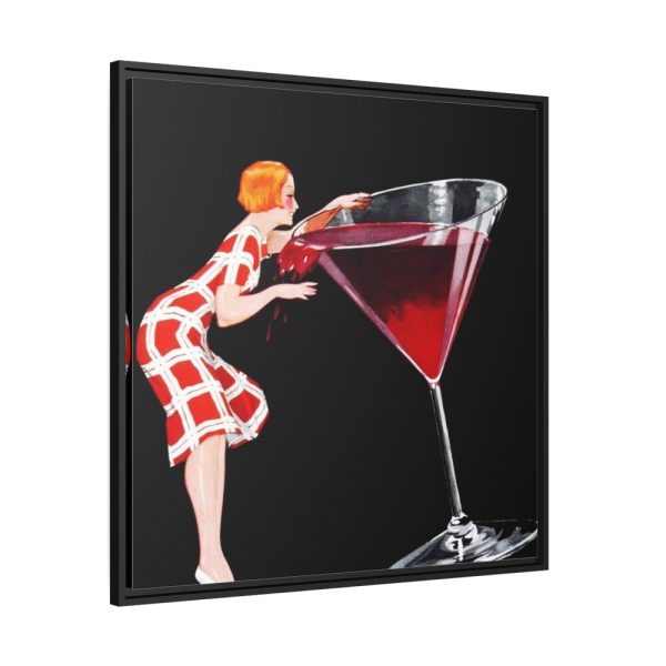 88302-260.jpg Woman Drinks From Large Wine Glass Framed Canvas