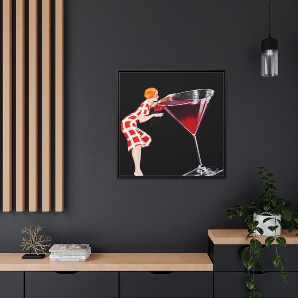 88302-264.jpg Woman Drinks From Large Wine Glass Framed Canvas