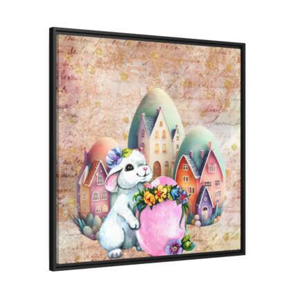 Easter Bunny Village Eggs Framed Canvas