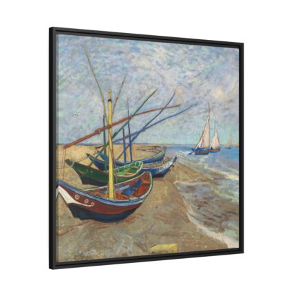 Vincent van Gogh's Fishing Boats on the Beach Framed Canvas