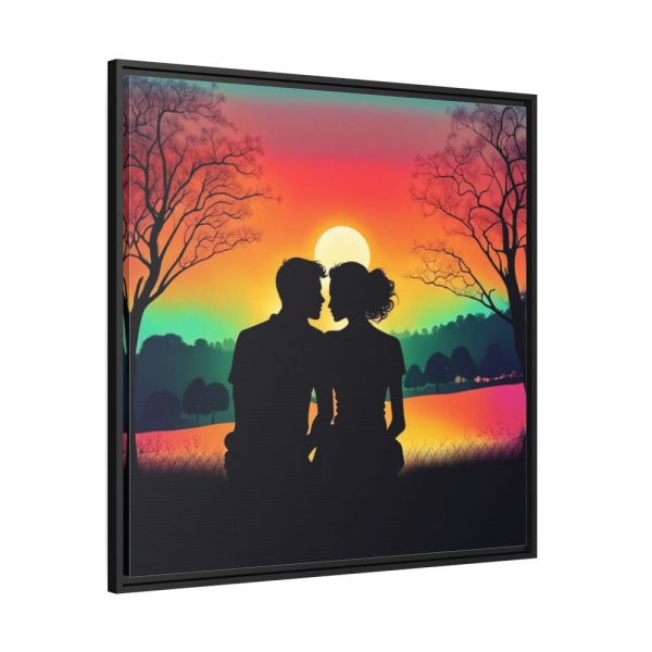 Romantic Couple Sunset Silhouette Framed Canvas