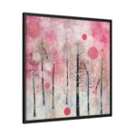 Whimsical Pink Winter Forest Art Framed Canvas