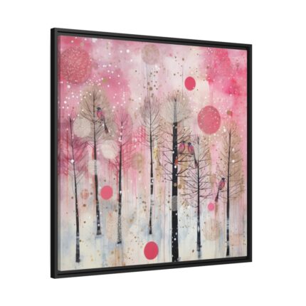 Whimsical Pink Winter Forest Art Framed Canvas