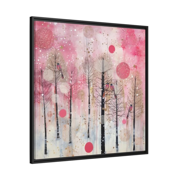 Whimsical Pink Winter Forest Art Framed Canvas - Image 1
