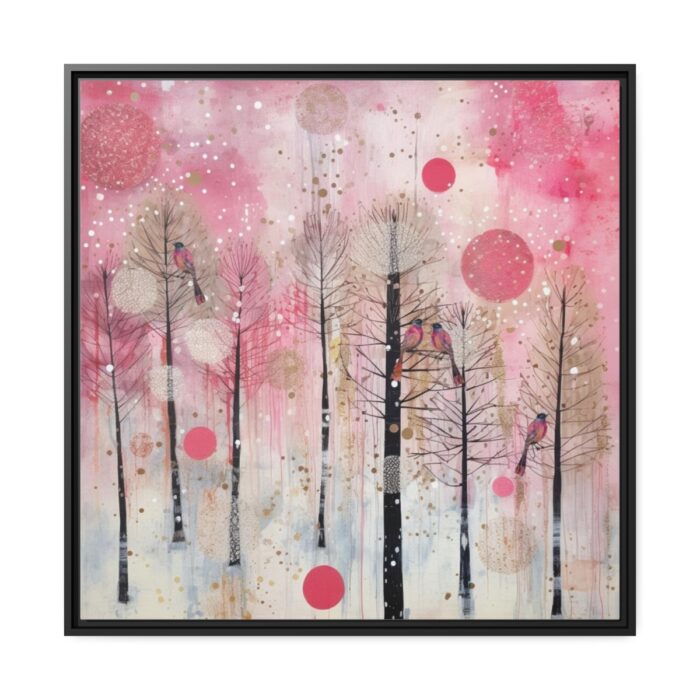 Whimsical Pink Winter Forest Art Framed Canvas - Image 2