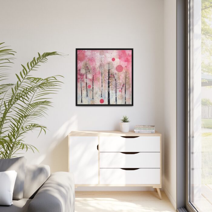 Whimsical Pink Winter Forest Art Framed Canvas - Image 4